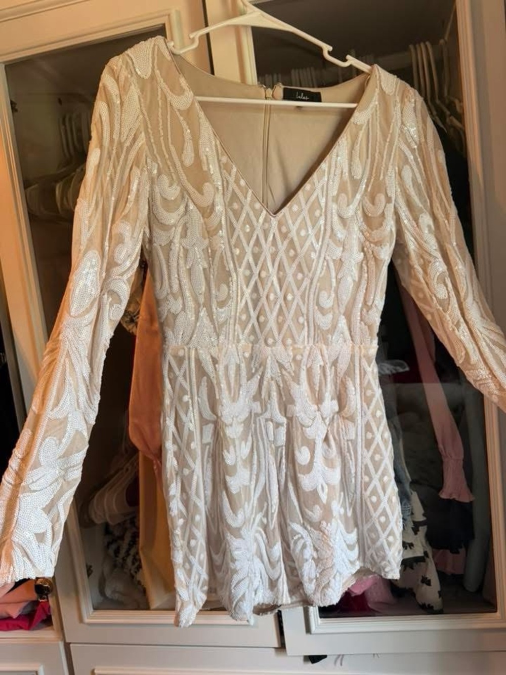 Lulus Embellished V-Neck Romper in Blush